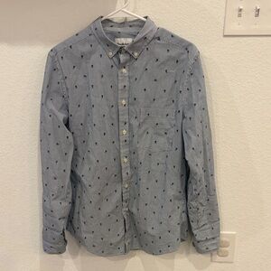 Goodfellow blue and white pinstripe dress shirt with roses men’s size M Slim